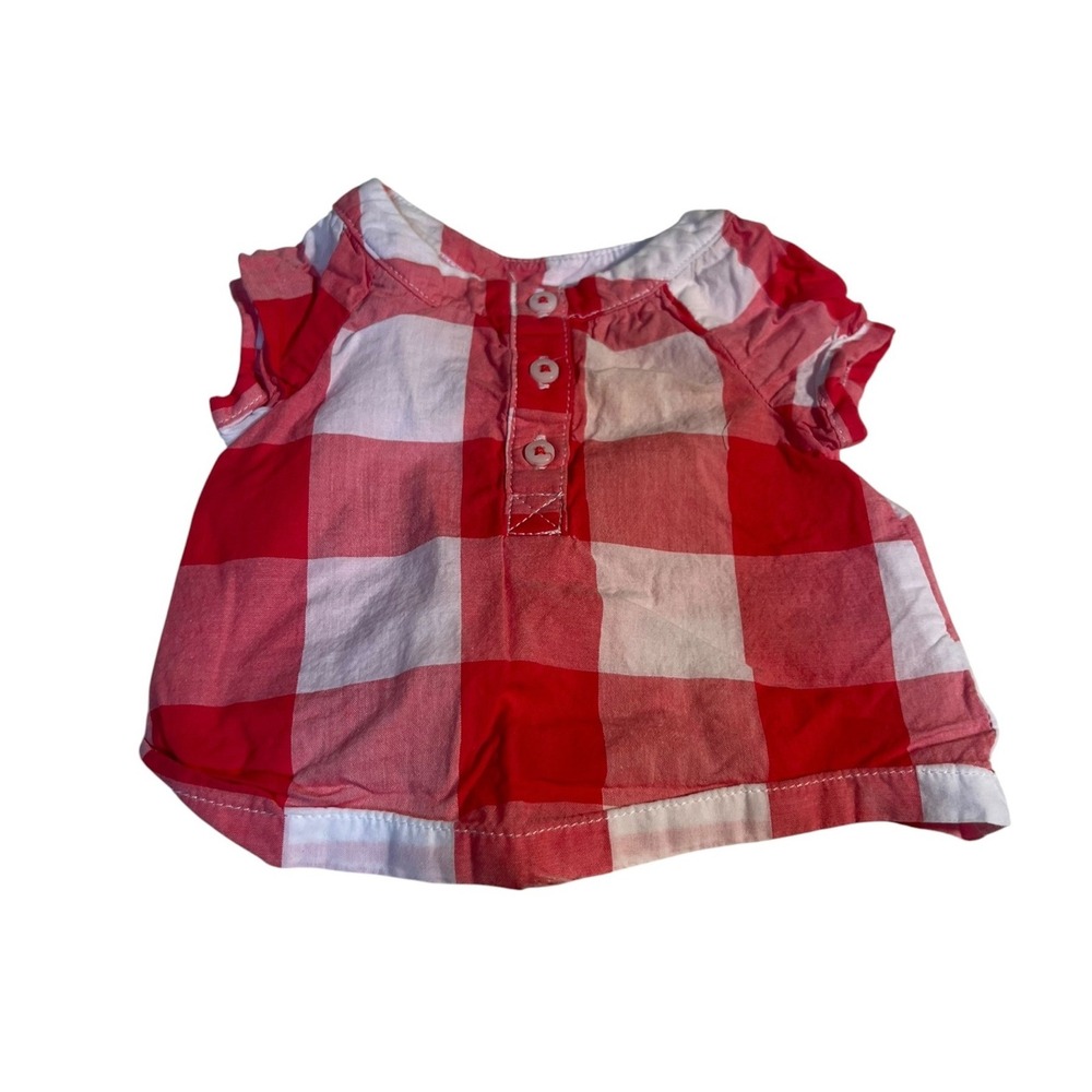 Carter's Baby Girls Sz Newborn Top Red White Gingham Henley Short Sleeve Cotton